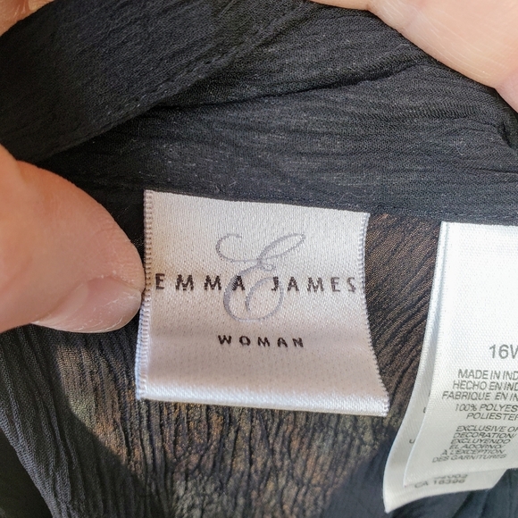 Emma James Sheer Ruffle Front Elegant Black Women's Button-Up Top Size 16W EUC - Picture 3 of 16